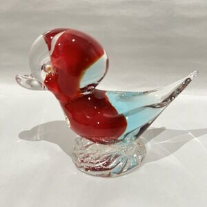 Vintage Murano Sommerso Art Glass Bird Duck Red Aqua Italy Mid Century UV Glow